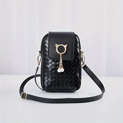 Braided Pattern Coin Purse Solid Faux Leather Shoulder Bag