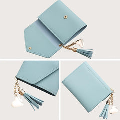 Casual Solid Short Coin Purse Lightweight Zipper Wallet With Tassel Pendant