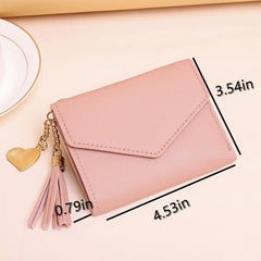Casual Solid Short Coin Purse Lightweight Zipper Wallet With Tassel Pendant