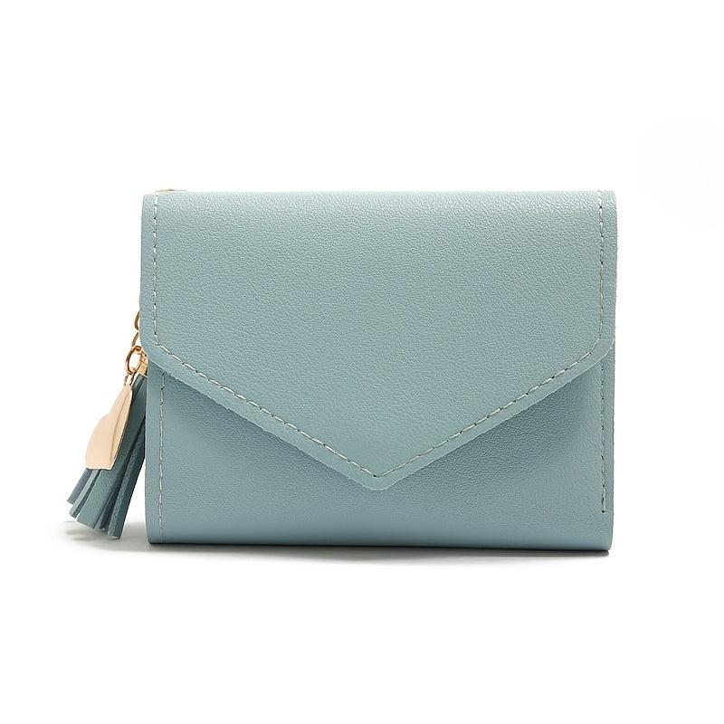 Casual Solid Short Coin Purse Lightweight Zipper Wallet With Tassel Pendant