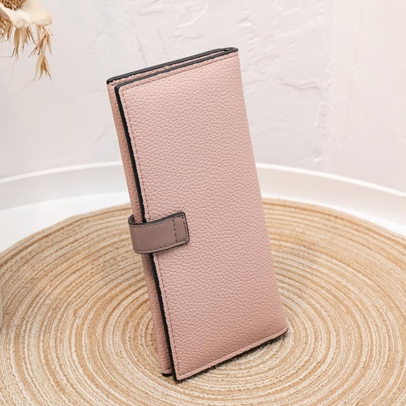 Minimalist Long Clutch Purse with Lychee Pattern Coin Purse