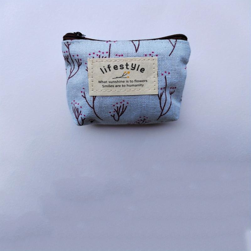 Mini Floral Print Zipper Pouch Lightweight Portable Coin Purse