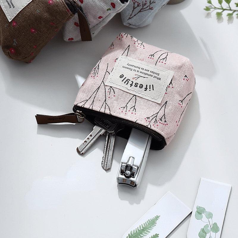 Mini Floral Print Zipper Pouch Lightweight Portable Coin Purse