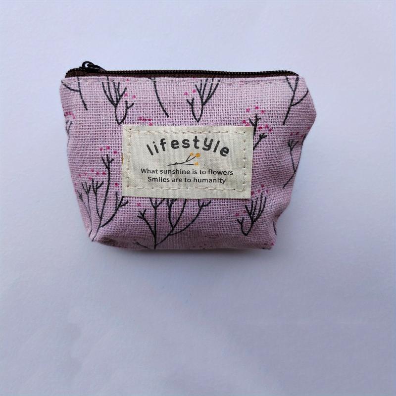 Mini Floral Print Zipper Pouch Lightweight Portable Coin Purse