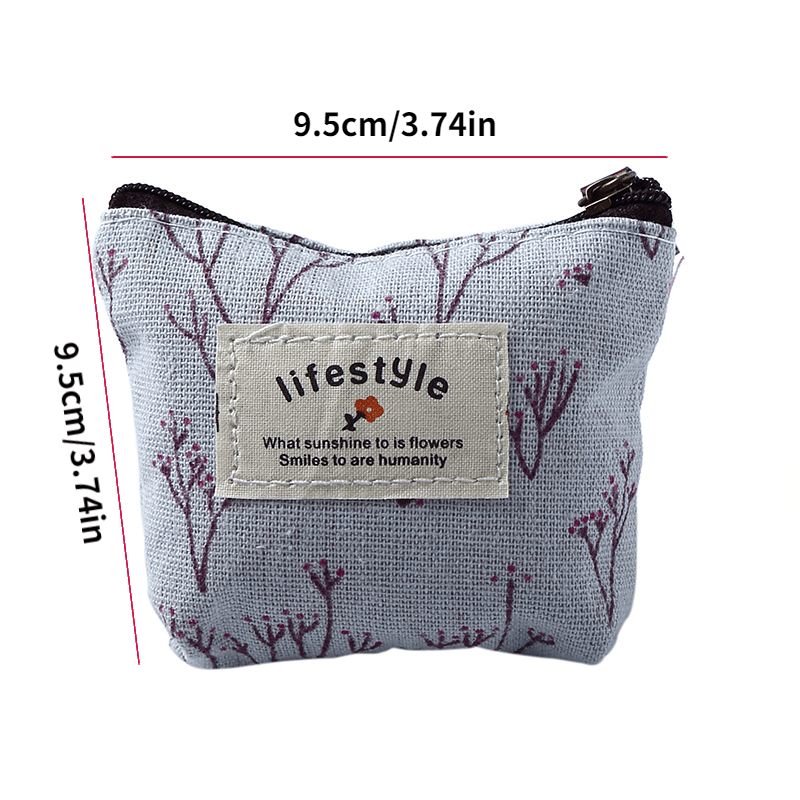 Mini Floral Print Zipper Pouch Lightweight Portable Coin Purse