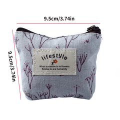 Mini Floral Print Zipper Pouch Lightweight Portable Coin Purse