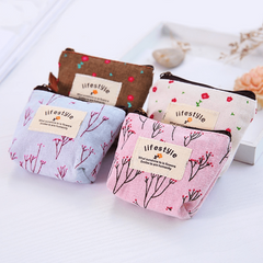 Mini Floral Print Zipper Pouch Lightweight Portable Coin Purse