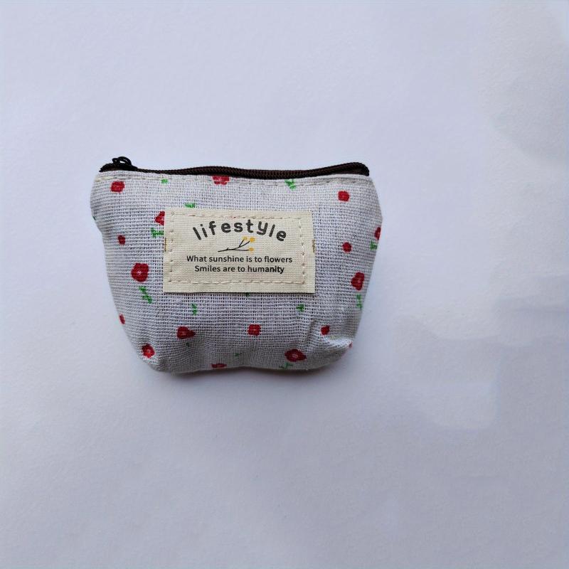 Mini Floral Print Zipper Pouch Lightweight Portable Coin Purse