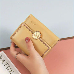 Metal Bowknot Decor Button Wallet Clutch Trifold Coin Purse