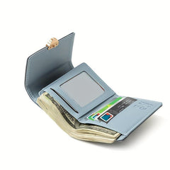 Metal Bowknot Decor Button Wallet Clutch Trifold Coin Purse