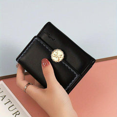 Metal Bowknot Decor Button Wallet Clutch Trifold Coin Purse