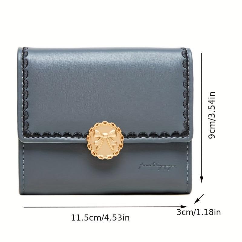 Metal Bowknot Decor Button Wallet Clutch Trifold Coin Purse
