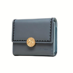 Metal Bowknot Decor Button Wallet Clutch Trifold Coin Purse