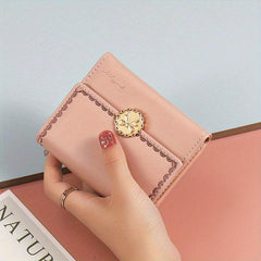 Metal Bowknot Decor Button Wallet Clutch Trifold Coin Purse