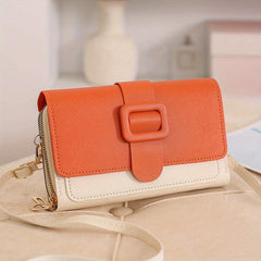 Colorblock Square Shoulder Bag Buckle Decor Purse With Detachable Strap