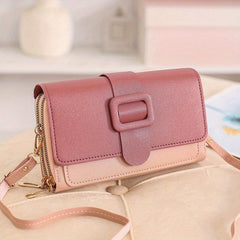 Colorblock Square Shoulder Bag Buckle Decor Purse With Detachable Strap