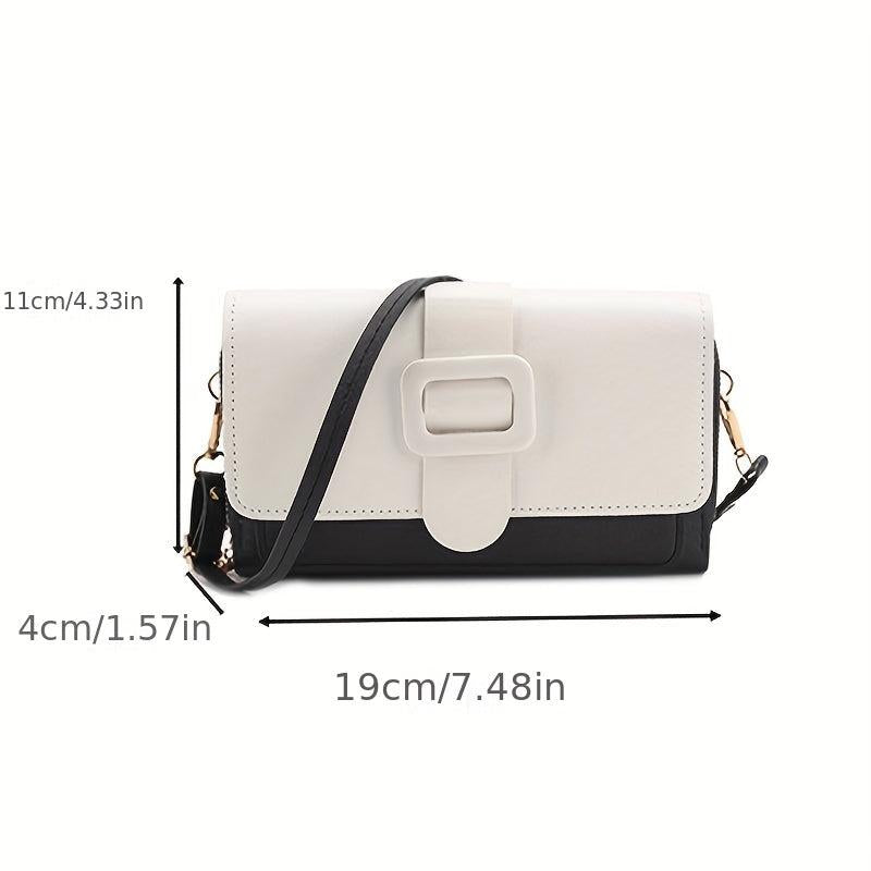 Colorblock Square Shoulder Bag Buckle Decor Purse With Detachable Strap