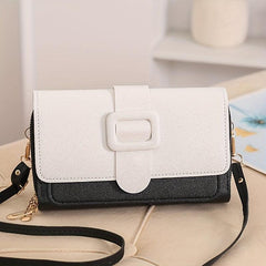 Colorblock Square Shoulder Bag Buckle Decor Purse With Detachable Strap