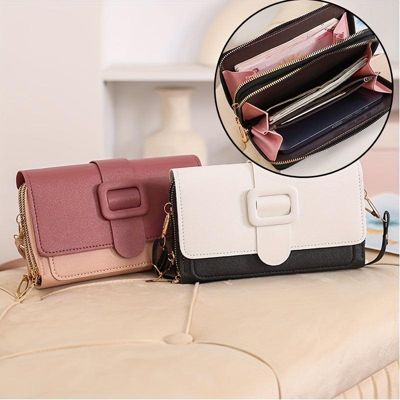 Colorblock Square Shoulder Bag Buckle Decor Purse With Detachable Strap