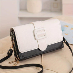 Colorblock Square Shoulder Bag Buckle Decor Purse With Detachable Strap