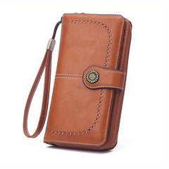 Vintage Long Zipper Coin Purse Clutch Wallet Faux Leather Purse