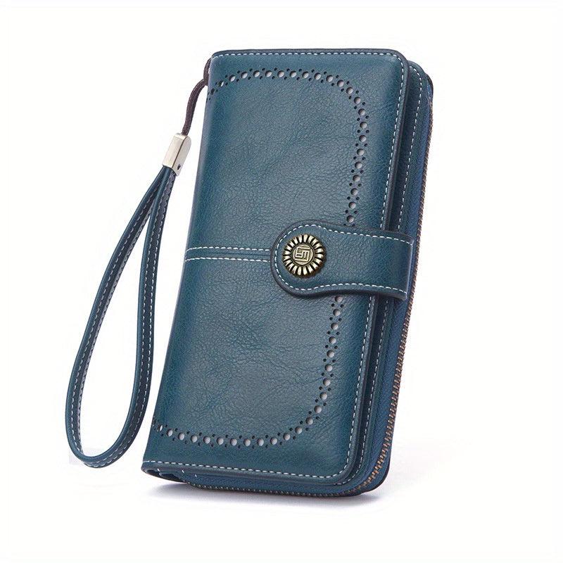 Vintage Long Zipper Coin Purse Clutch Wallet Faux Leather Purse