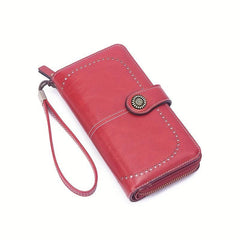 Vintage Long Zipper Coin Purse Clutch Wallet Faux Leather Purse