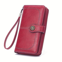 Vintage Long Zipper Coin Purse Clutch Wallet Faux Leather Purse