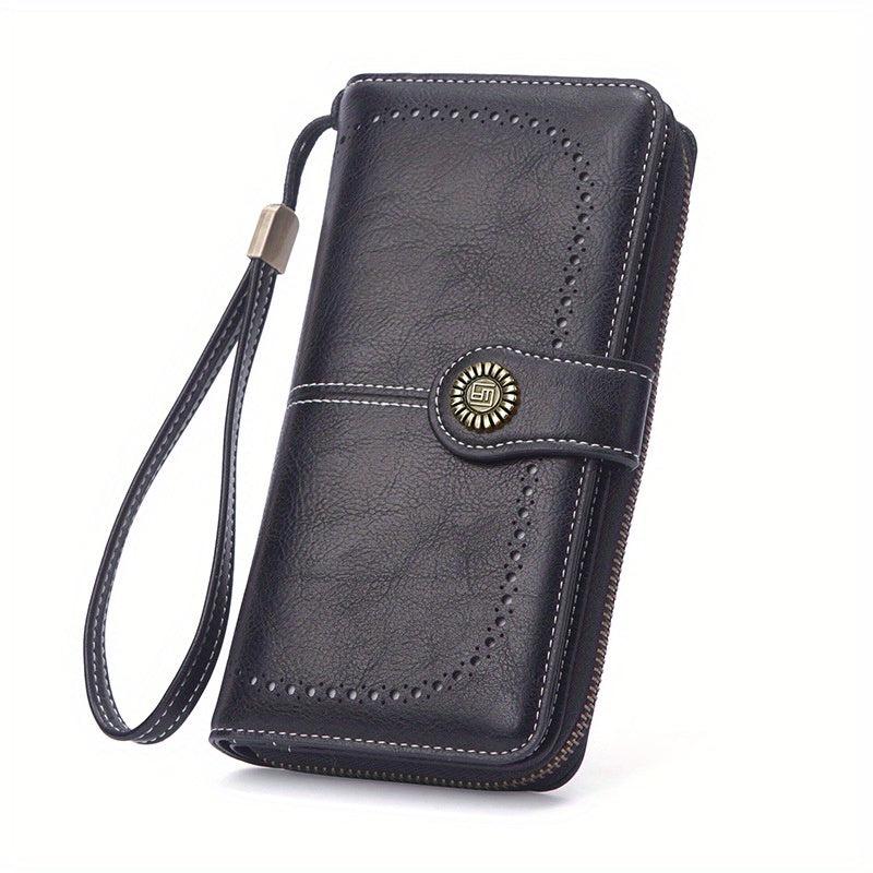 Vintage Long Zipper Coin Purse Clutch Wallet Faux Leather Purse