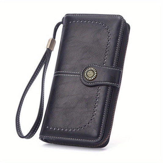 Vintage Long Zipper Coin Purse Clutch Wallet Faux Leather Purse