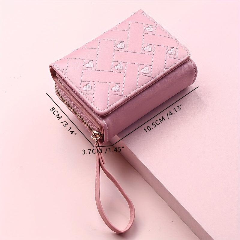 Heart Embroidered Faux Leather Women's Small Wallet