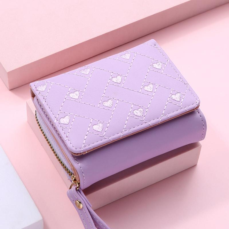 Heart Embroidered Faux Leather Women's Small Wallet