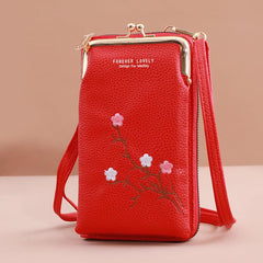 Flower Embroidered Shoulder Bag Crossbody Phone Purse