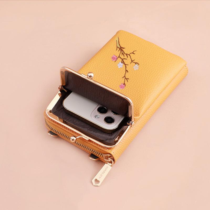 Flower Embroidered Shoulder Bag Crossbody Phone Purse
