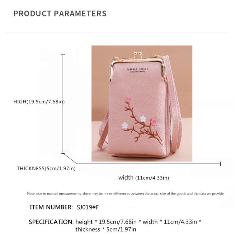 Flower Embroidered Shoulder Bag Crossbody Phone Purse