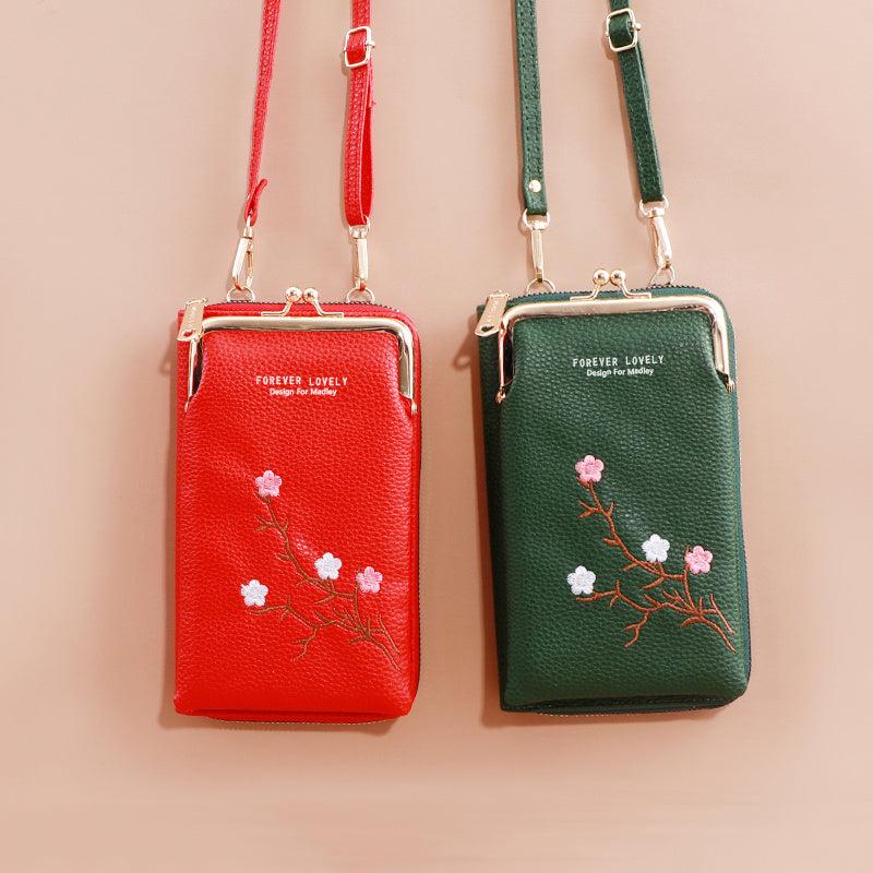 Flower Embroidered Shoulder Bag Crossbody Phone Purse