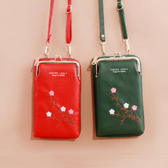 Flower Embroidered Shoulder Bag Crossbody Phone Purse