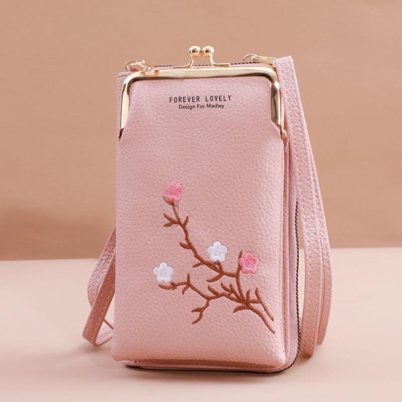 Flower Embroidered Shoulder Bag Crossbody Phone Purse