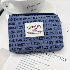Mini Letter Printed Coin Purse Canvas Zipper Lightweight Daily Cash Case