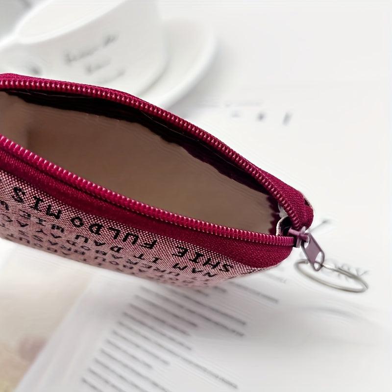 Mini Letter Printed Coin Purse Canvas Zipper Lightweight Daily Cash Case
