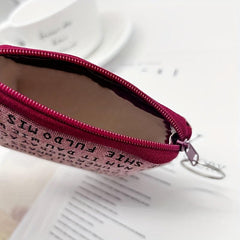 Mini Letter Printed Coin Purse Canvas Zipper Lightweight Daily Cash Case