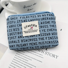 Mini Letter Printed Coin Purse Canvas Zipper Lightweight Daily Cash Case