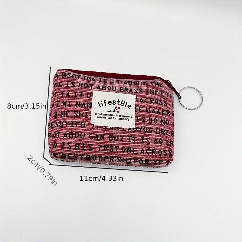 Mini Letter Printed Coin Purse Canvas Zipper Lightweight Daily Cash Case