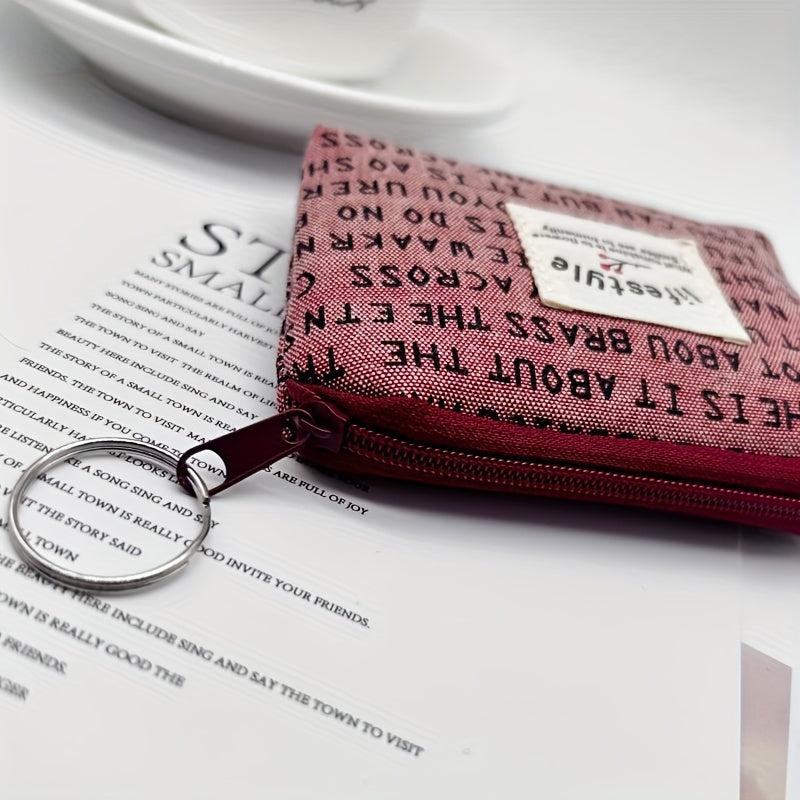 Mini Letter Printed Coin Purse Canvas Zipper Lightweight Daily Cash Case