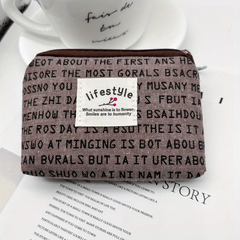 Mini Letter Printed Coin Purse Canvas Zipper Lightweight Daily Cash Case