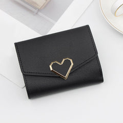 Women's Short Wallet Faux Leather Trifold Coin Purse With Metal Love Decor