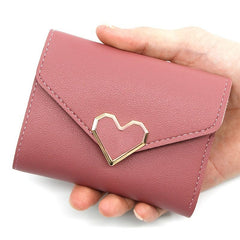 Women's Short Wallet Faux Leather Trifold Coin Purse With Metal Love Decor