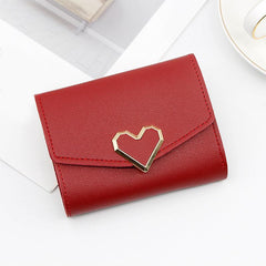 Women's Short Wallet Faux Leather Trifold Coin Purse With Metal Love Decor