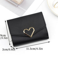 Women's Short Wallet Faux Leather Trifold Coin Purse With Metal Love Decor