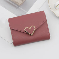Women's Short Wallet Faux Leather Trifold Coin Purse With Metal Love Decor